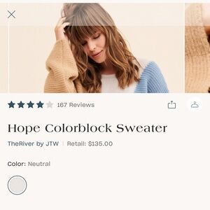 Colorblock Crew Neck Sweater - Mustard, Beige, and Blue